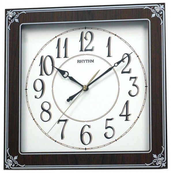 Rhythm(Japan) Mirror Finished Glass Silent Silky Wooden Wall Clock